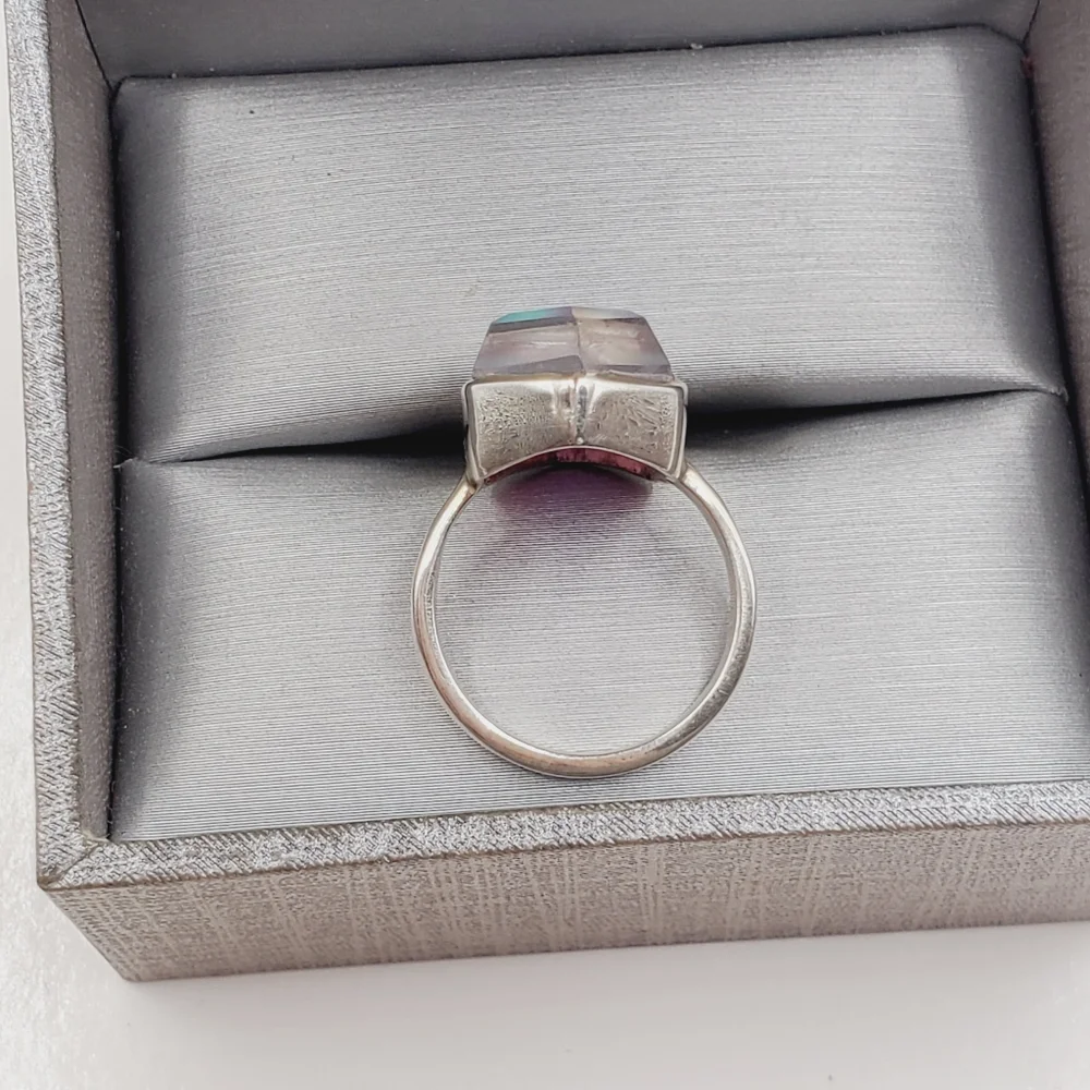 Iridescent Hexagon 925 Sterling Silver Opalite Aura Glow Ring